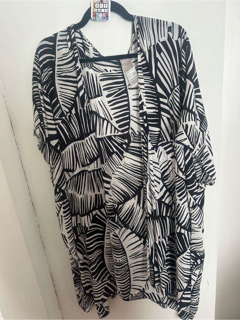 Chico's Black and White Graphic Stripe Kimono